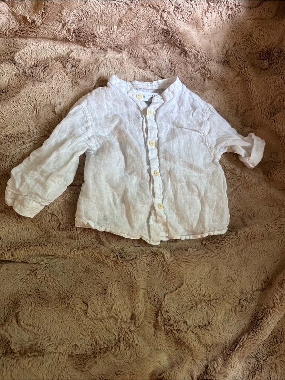 White Linen Baby Button-up roll-up sleeves